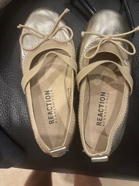 Reaction Kenneth Cole Metallic Gold Ballet Flats with Elastic Cross Strap